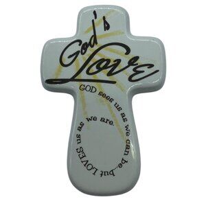 Vtg God Loves Us Religious Cross Wall Decor Carson Ceramic 5" God's Love